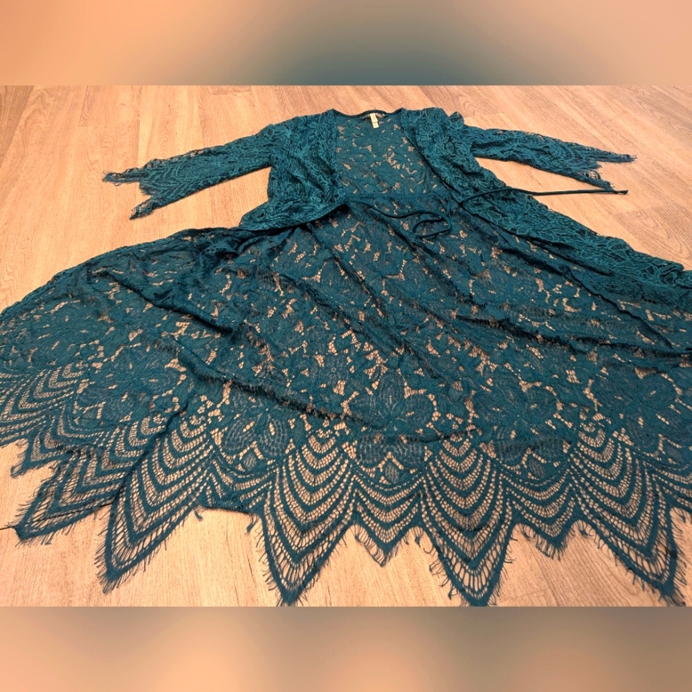 Gem toned full length lace kimono